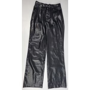 NWT 7 For All Mankind Faux Leather Wide Leg Black Emo Goth Pants Womens‎ Small
